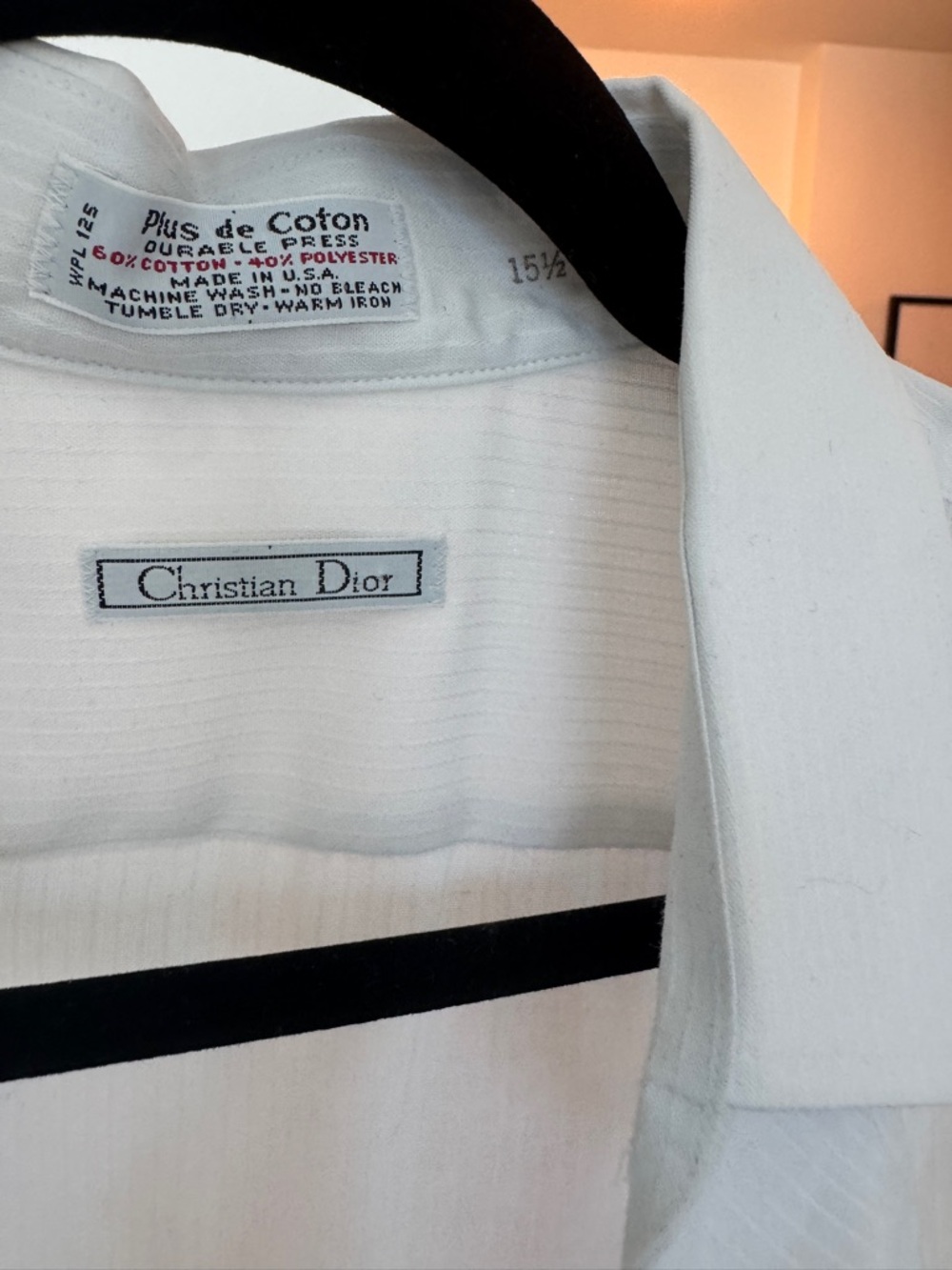 Christian Dior White Button Down Shirt Vintage Textured Cotton Blend Size 15.5